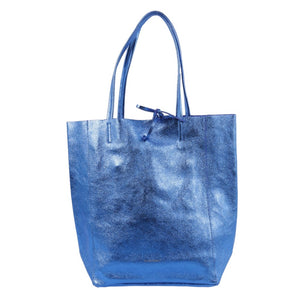 Electric Blue Large Metallic Leather Tote