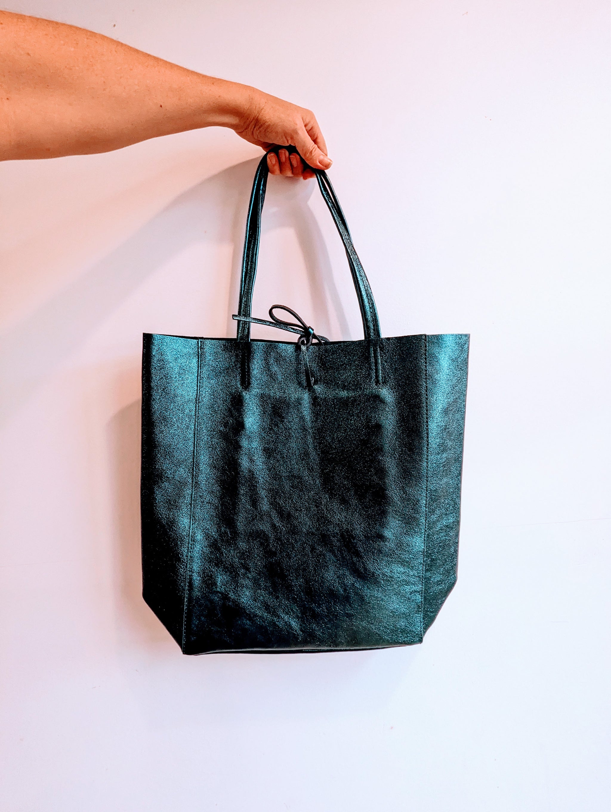 Metallic leather tote online